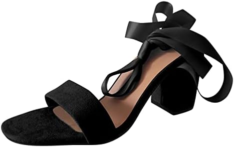 RBCULLF сандали за женски буци потпетици облечени чевли лето мода дишејќи рекреирано велур лента сандали влечки на отворено