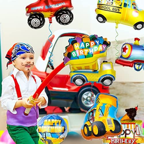 10 Парчиња Превоз Роденден Декорација За Момчиња Балони За Автомобили Количка За Сладолед Училишен Автобус Противпожарен Камион