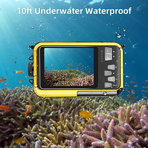 Надградена водоотпорна дигитална камера, водоотпорна камера со двојна екрана од 48MP 2,7K 16x зум, 10 -ти подводна камера за нуркање - жолта