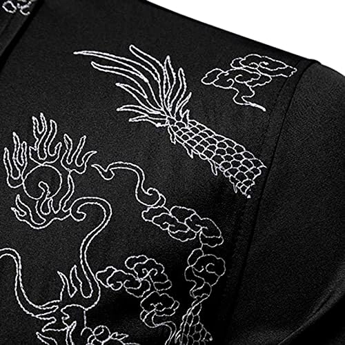 Машки кошули за фустани Кинески змеј Везење кошула Мода Туртон, Каттон-надолу со долг ракав, кардиган блуза, врвови