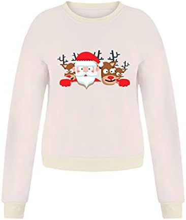 Даучиксија есенска облека за жени, женски Божиќни кошули со долги ракави екипаж симпатична ирваси графичка пулвер врвни џемпери