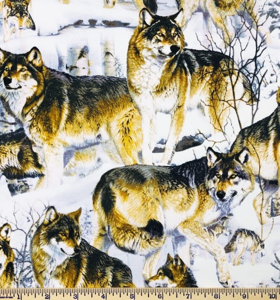 1 Двор-Волци На Снежна Сцена Волк Памучна Ткаенина 1 Двор х 44