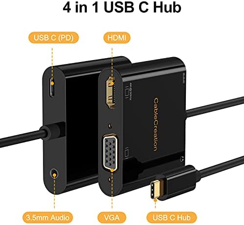 CableCreation USB C до HDMI VGA адаптер со 3,5 mm Audio & USB C PD PORT пакет со порта со Aux Cbale
