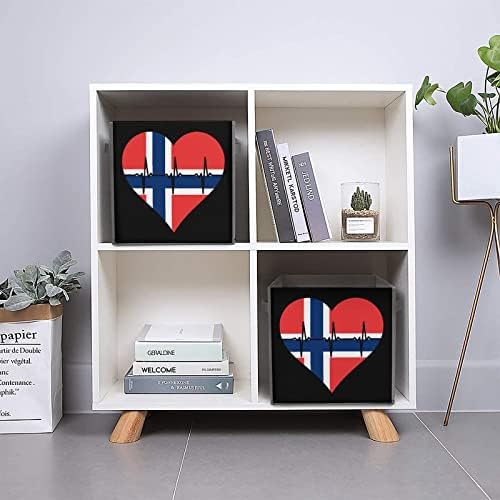 Љубов Норвешка Чукање На Срцето Склопувачки Коцки За Складирање Ткаенина Кутија 11 Инчни Преклопливи Канти за Складирање Со Рачки