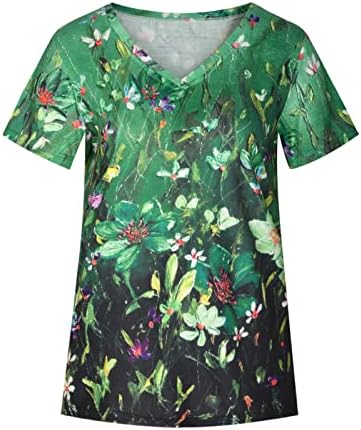 Womenенска блуза летна есен облека y2k краток ракав длабок v врат памучен цвет графички салон топ маица за девојчиња g1