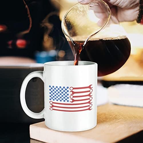 Клуч Американско Знаме Печатење Кригла Кафе Тамблер Керамички Чај Чаша Смешен Подарок Со Лого Дизајн За Канцеларија Дома Жени Мажи - 11 Мл