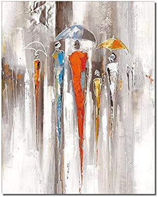 Апстрактни луѓе на дожд со чадори рачно насликано масло сликарство на платно апстрактна wallидна уметност декорација за