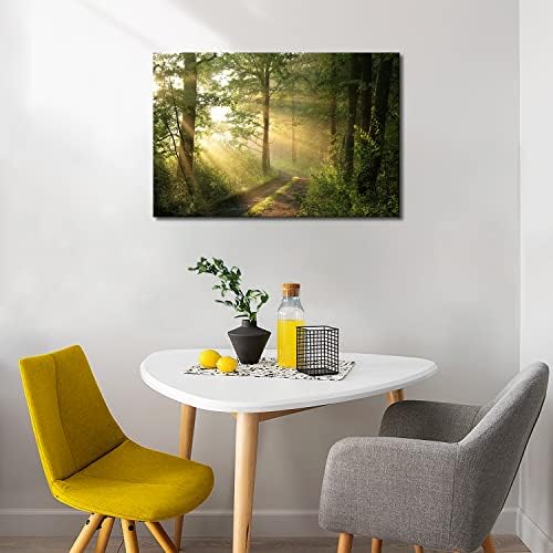 Шумска wallидна уметност модерна платна слика на сликата за домашни украси, магливо утринско пролетно пејзаж печатење на платно giclee уметнички