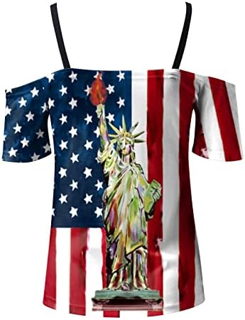 Блуза Маица За Тинејџерки Кратки Ракави Ладно Рамо 2023 Чипка Памук Внек Поштенски Графичка Маица Со Американско Знаме H8