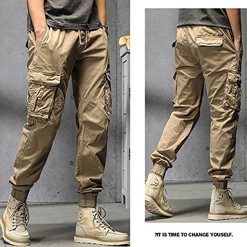 МИАШУИ Џебни Панталони Мажи Мажи Памук Плус Големина Џеб Цврсти Еластични Половини Панталони Севкупни панталони 9 10