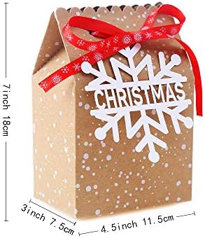 Veylin 24pcs polka dot Божиќ кафеава кутии за подароци, торби за хартија за колачиња за Божиќни партии со 24 дворови црвена свилена