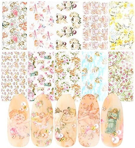 10 чаршафи со налепници за нокти Ретро цветни нокти за трансфер хартија за хартија за хартија од чипка