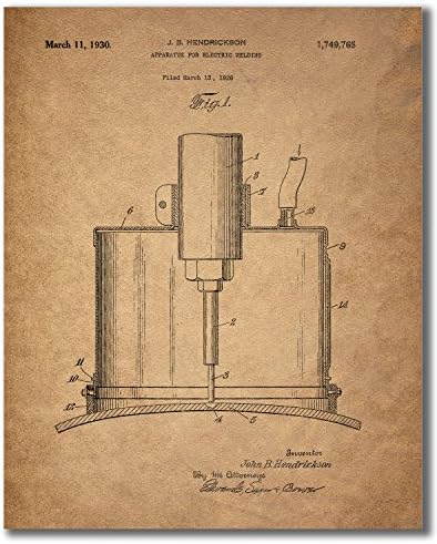 Печати за патенти за заварувач - сет од 4 гроздобер фотографии со wallидна уметност