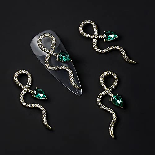 Wookoto 4pcs златни нокти змии шарми за нокти 3D нокти метални змии шарми за жени кристал и привлечност накит за нокти за нокти и шарм на ноктите