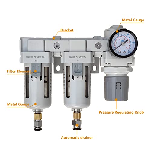 WOSUDIM 1/2 NPT регулатор на притисок на воздухот Комбо-Сепаратор на филтер за вода на компресорот за воздух, филтер за честички од 5