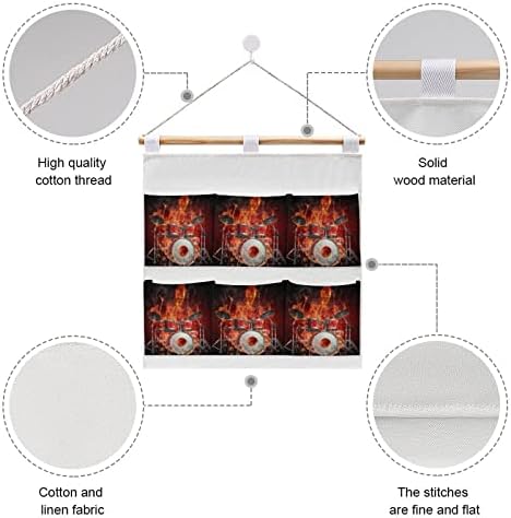 Рокенрол Тапани Пламен Тапанар Череп Ѕид Плакарот Виси Торба За Складирање 6 Џебови Лен Памук Над Вратата Организатор Торбички