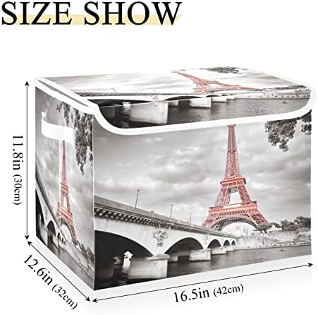 Крафиг Париз Сива Преклоплива Кутија За Складирање Голема Коцка Организатор Корпи Контејнери Корпи Со Капаци Рачки За Организација На Плакарот,