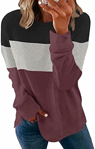 Lacozy женски бои блок со долги ракави џемпери, обичен екипаж пулвер, лабав џемпер врвови