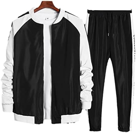 Мажите поставуваат обичен патент -тренер за пролетни есенски мажи солидна сплит сет јакна+панталони спортски костуми улична облека хип хоп