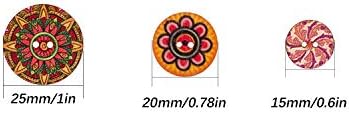 Aiex 100 парчиња мешани случајни цветни слики со кружни форми дрвени ретро копчиња разновидни бои за шиење занаетчиски DIY