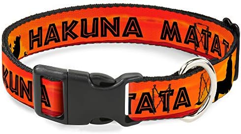 Јака од пластична клип со тока - Лав кралот Хакуна Матата зајдисонце портокали/црна - 1,5 широк - се вклопува 13-18 врат - мал