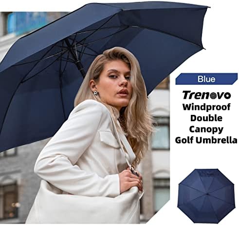 Автоматски чадор за отворено голф Trenovo, 47/54/62/68 инчи Екстра голем чадор Преголема двојна вентилаторна крошна, УВ заштита водоотпорни чадори за ветровити стапки за м?