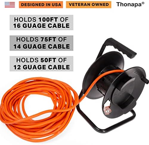 Ролна за складирање на кабел за продолжување на тонапа, црна - преносна кабелска ролна со метален штанд, држи до 100 метри електричен