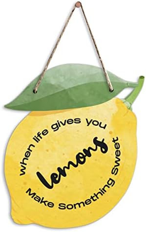 Смешни лимони знак кога животот ви дава нешто слатко виси дрвени лимони во облик на дрво од дрво, рустикална кујна градинарска декора декор wallидни