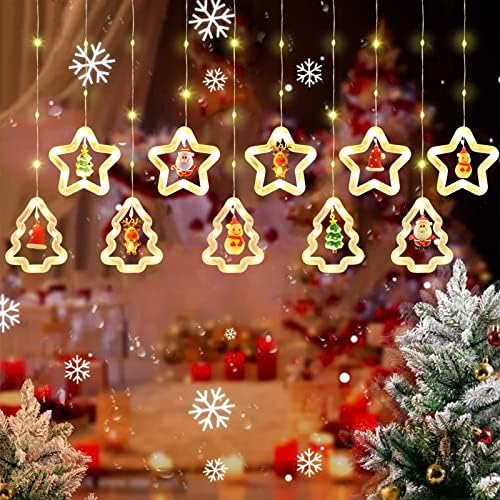 Јаху Божиќни прозорец светла, Божиќни завеси светла USB 9.8ft новини низа светла со висечки мини орнаменти на фигурини, за новогодишна