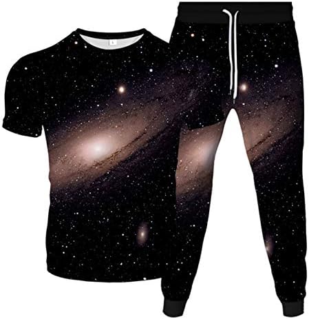 Honeystoe Men starry Sky Print 2 парчиња тренерки постави летни џокери за џогер