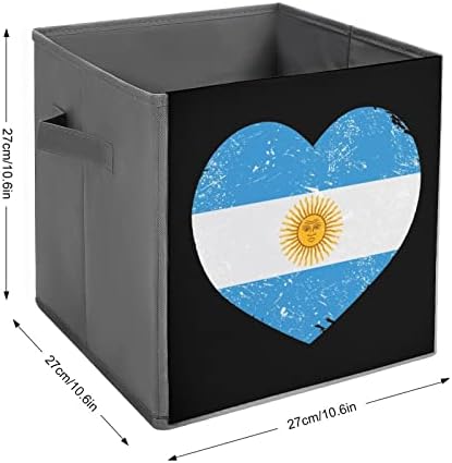 Аргентина Ретро Знаме Во Облик На Срце Склопувачки Канти За Складирање Основи Преклопни Коцки За Складирање Ткаенини Кутии За Организатори