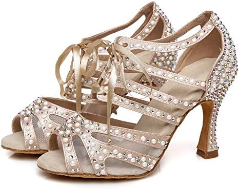 Hroyl жени Rhinestone Dance Shoes за латинска салса валцер во сала за венчавки за танцување чевли за танцување, YCL433
