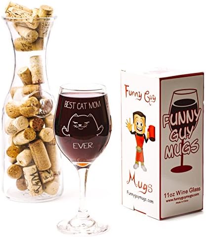 Смешно момче чаши Најдобра мачка мајка некогаш вино со вино, 11 мл - забавни чаши за вино со мачки со изреки - уникатен роденден или Божиќен