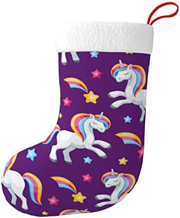 Божиќни чорапи самовила симпатична еднорог шарена двострана камин што виси чорапи