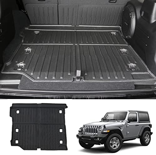 Caresa Cargo Liners за Jeep Wrangler JL 4 Додатоци на вратите Тешки водоотпорни душеци TPE Trunk Fit 2018 2018 2019 2021 2022 со фабрички сабвуфер