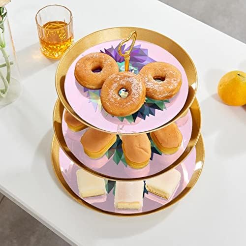 3 нивоа десерт штанд со кекс овошна плоча пластична служба на држач за приказ за свадба роденден за бебиња туш чај украси, кружни полигонални