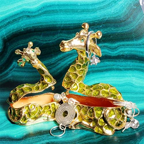Waltz & F зелена седета жирафи со накит со кутии со ракавици со рачно насликан прстен за животински фигура дома