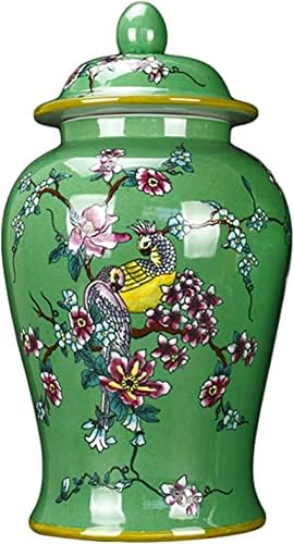 Керамички тегли, тегла за чај, тегли за складирање на кинески стил, вазна со капаче зелена ѓумбир тегла arsумбир за домашни декоративни