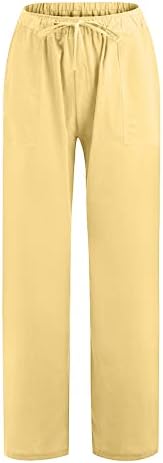 Женски широки нозе палацо панталони памучни панталони со летни летни обични јога панталони опуштени фит салон панталони