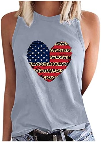 Патриотски кошули на жени на 4-ти јули американско знаме на срцето на срцето на врвовите на летната маица без ракави во САД.