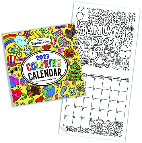 Мали изрази - Календар за боење 2023 за деца - Месечен календар на wallидови со месеци, денови и уникатни илустрирани слики до