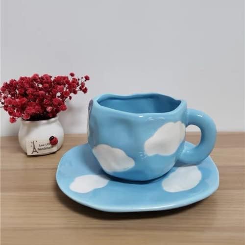 Трендовски Blueетски Сини Облак Кафе Чај Кригла Со Чинија Сад Во Собата Pinterest Стил Керамичка Чаша