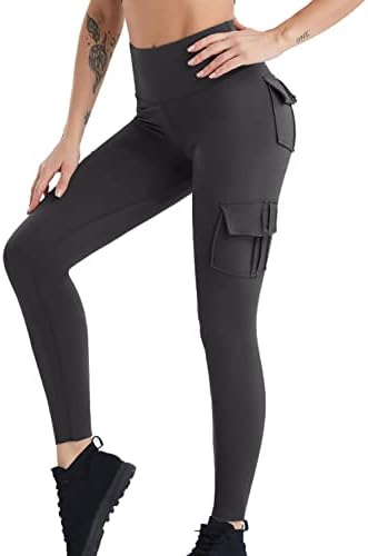 Удобни една лесна хеланки со 4 џебови за жени компресија карго еластични панталони за водење на јога тренинг