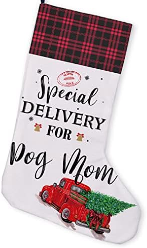 Гаикак Бурлап Божиќно порибување за куче мама, специјална испорака за куче мама Божиќно порибување црвен камион Божиќно чорап декорација