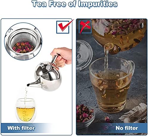 Тенџере со чај од кафе, чајник од не'рѓосувачки челик чајник со котел со филтер со голем капацитет, полиран чајник за чајник за