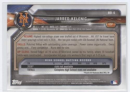 2018 Bowman Draft BD-6 Jarred Kelenic RC Rookie New York Mets MLB MLB картичка за тргување со бејзбол