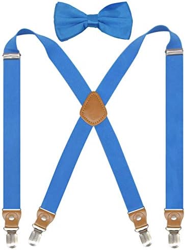 Долоиз суспензии мажи и жени Bowtie Set x Back Suspender за свадба и формални настани со еластични загради со ширина од 1 инчи