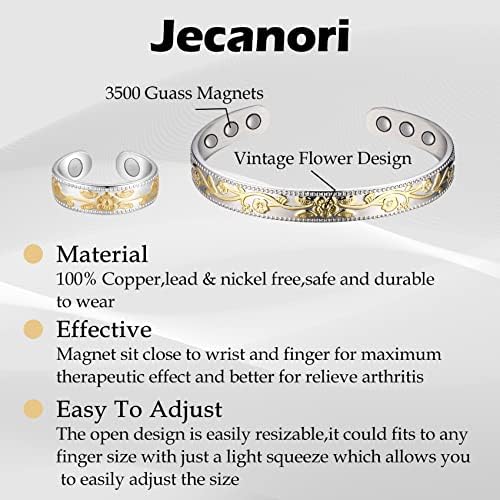 Jecanori лимфни дренажни магнетни прстени за жени, прилагодлива лимфна дренажа бакарна магнетна нараквица, магнетски лимфен
