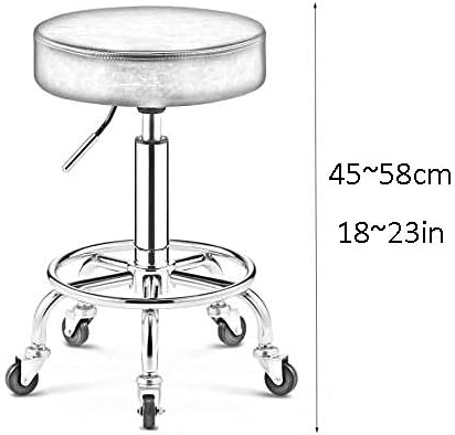 Работилница за килими столче на тркалото ， мала столче за вртење со црно синтетичко кожено седиште ， прилагодлива висина 45-58 см ， Поддржана тежина