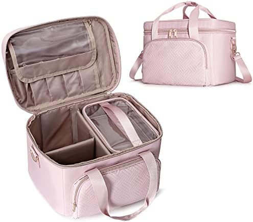 Патувачка торба за шминка проква со 2 Торбички и Прилагодливи Разделувачи, Организатор За Шминка За Големи Козметички Футроли За Жени Одговара
